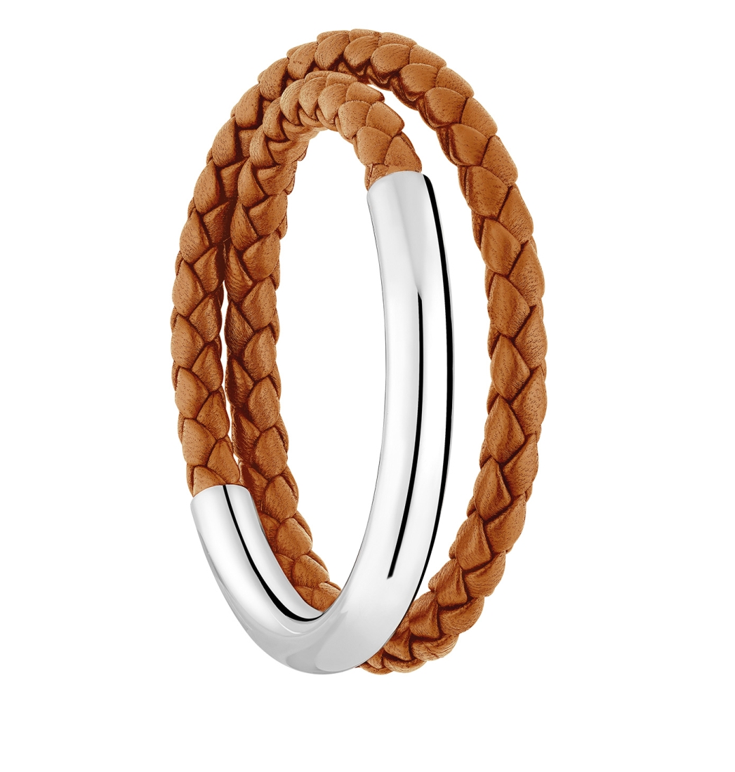 Bracelet Christofle Duo Complice 6757020 Caramel Leather Bracelet In Sterling Silver T 1 Christofle