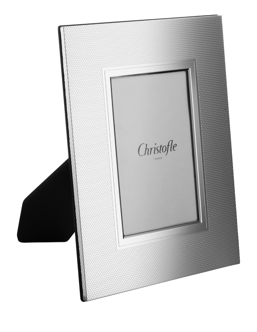 Photo Frame Christofle Madison 6 4256075 Hexagonal Print 4 X 6 Picture Frame In Silver Plated Christofle