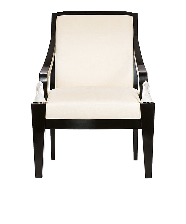 Longchamp armchair in numbered edition, clear crystal, black lacquered and ivory silk - Lalique