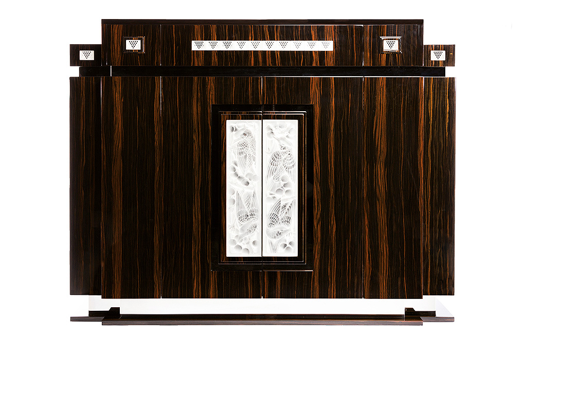 Merles et raisins bar in numbered edition, clear crystal and natural ebony natural ebony - Lalique