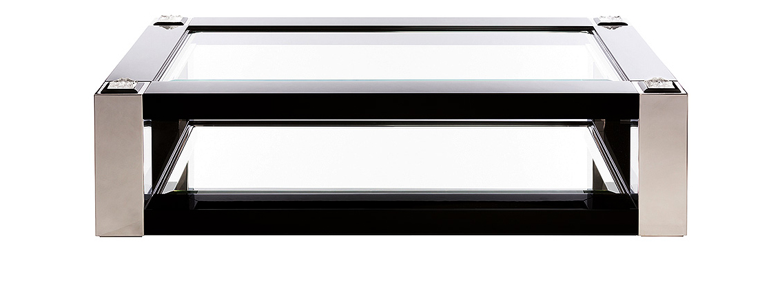 Masque de femme coffee table in numbered edition, clear crystal, black lacquered and polished steel - Lalique