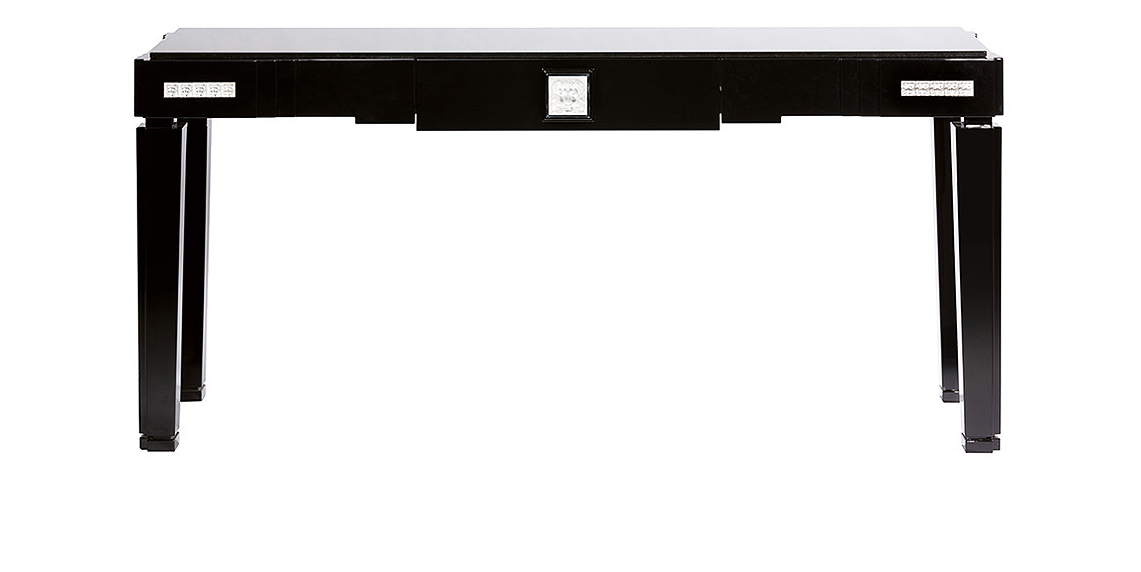 Masque de femme console table in numbered edition, clear crystal and black lacquered with black granite top - Lalique