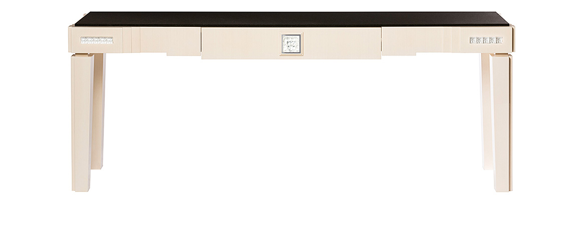 Masque de femme console table in numbered edition, clear crystal and ivory ash with black granite top - Lalique