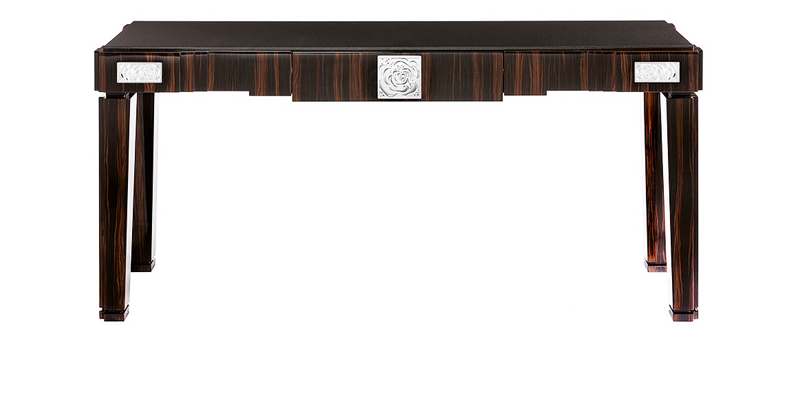 Roses console table in numbered edition, clear crystal and natural ebony - Lalique