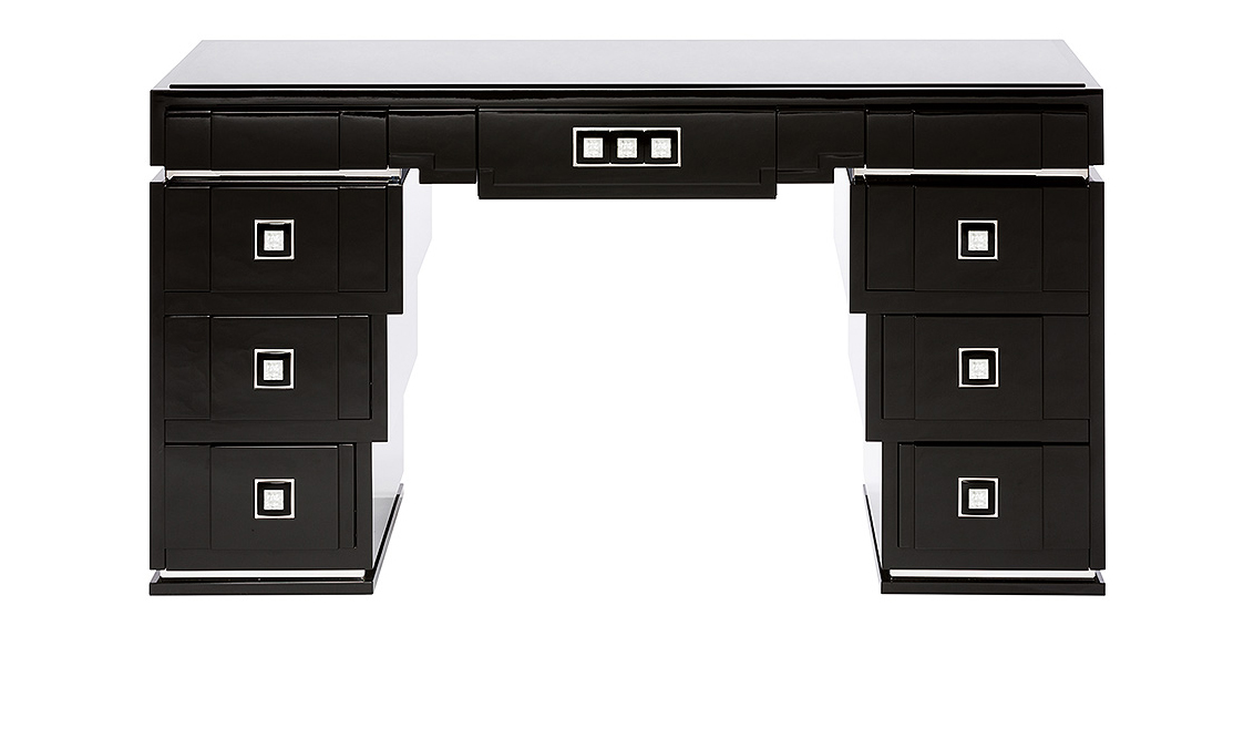 Masque de femme dressing table in numbered edition, clear crystal and black lacquered - Lalique