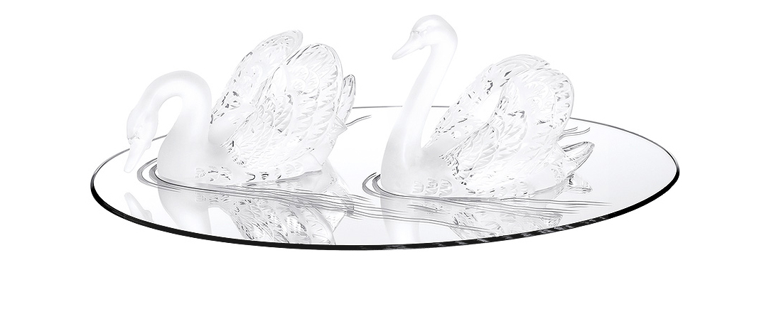Swan mirror in clear crystal, large size - Lalique