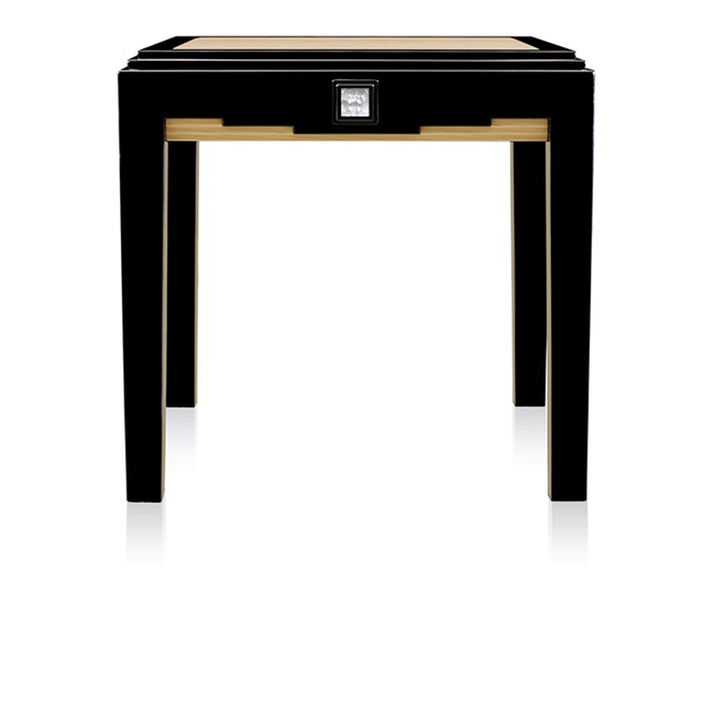 Masque de femme side table in numbered edition, clear crystal, black lacquered and ivory ash, large size - Lalique