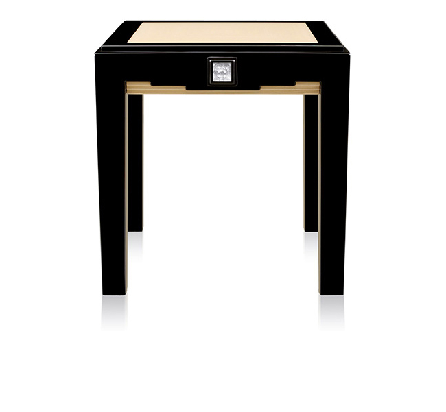 Masque de femme side table in numbered edition, clear crystal, black lacquered and ivory ash, small size - Lalique