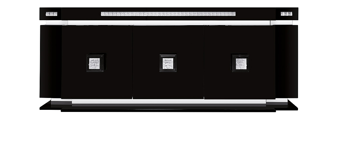 Masque de femme sideboard in numbered edition, clear crystal and black lacquered - Lalique