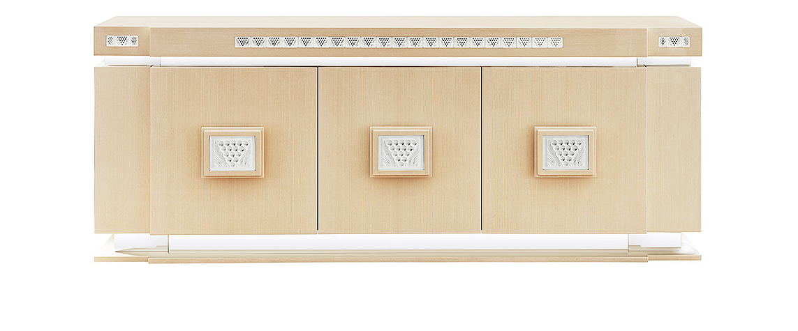 Raisins sideboard in numbered edition, clear crystal, ivory ash and polished steel - Lalique