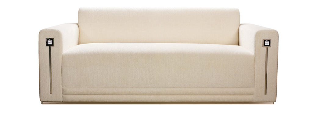 Masque de femme contemporary sofa in numbered edition, clear crystal and ivory silk, small size - Lalique