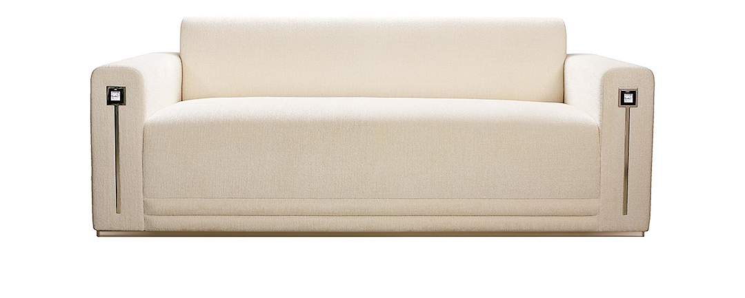 Masque de femme contemporary sofa in numbered edition, clear crystal and ivory silk, medium size - Lalique