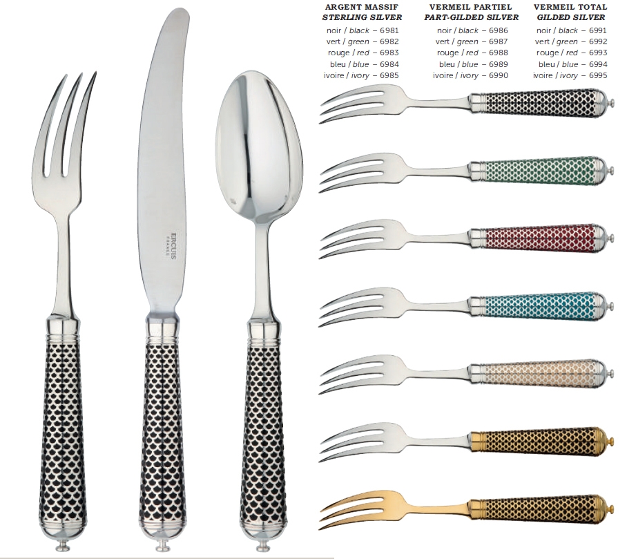 Salad serving fork in sterling silver gilt (vermeil) - Ercuis