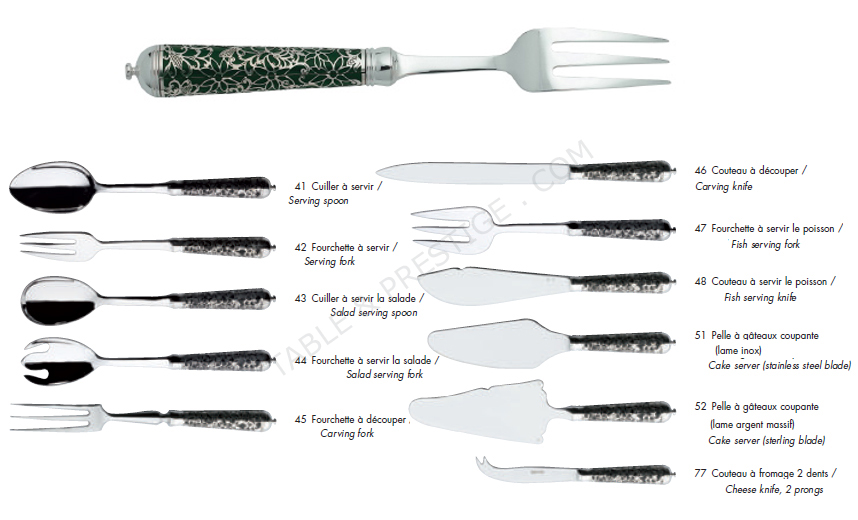 Salad serving fork in sterling silver - Ercuis