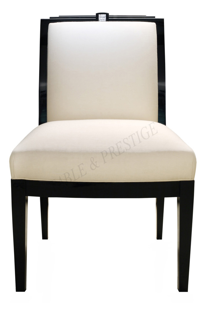 Masque de femme contemporary dinning chair, no arm Black lacquered &amp; ivory silkClear crystal - Lalique