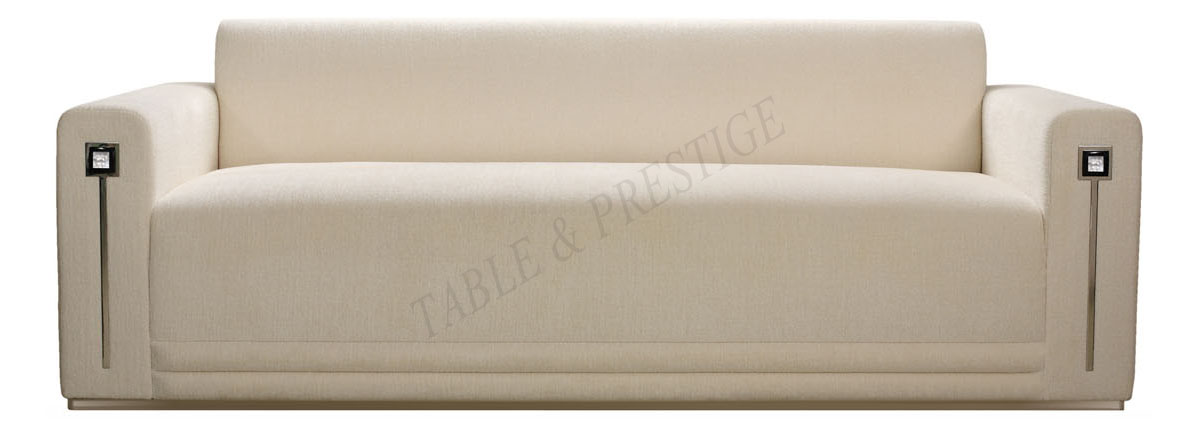 Masque de femme contemporary sofa, large size Ivory silk and Clear crystal - Lalique