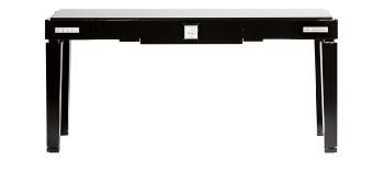Masque de femme console table in numbered edition, clear crystal and black lacquered with black granite top - Lalique