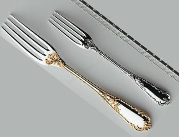 Salad serving fork in sterling silver and gilding - Ercuis