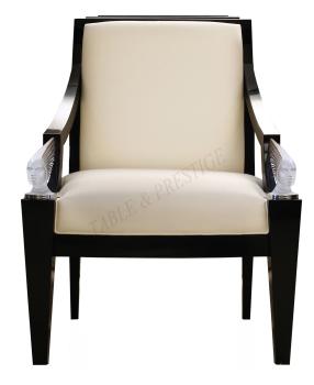 Victoire fauteuil Black lacquered &amp; ivory silk and Clear crystal - Lalique