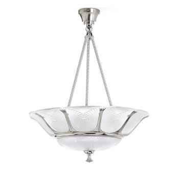Ginkgo ceiling lamp in clear crystal, shiny and brushed nickel finish, large size - Lalique