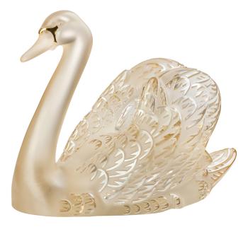 Swan head up sculpture in gold luster crystal, gold enameled - Lalique