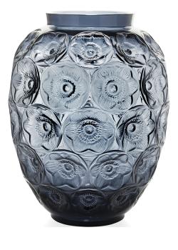 Anemones grand vase in midnight blue crystal and white enamelled limited edition of 188 pieces - Lalique